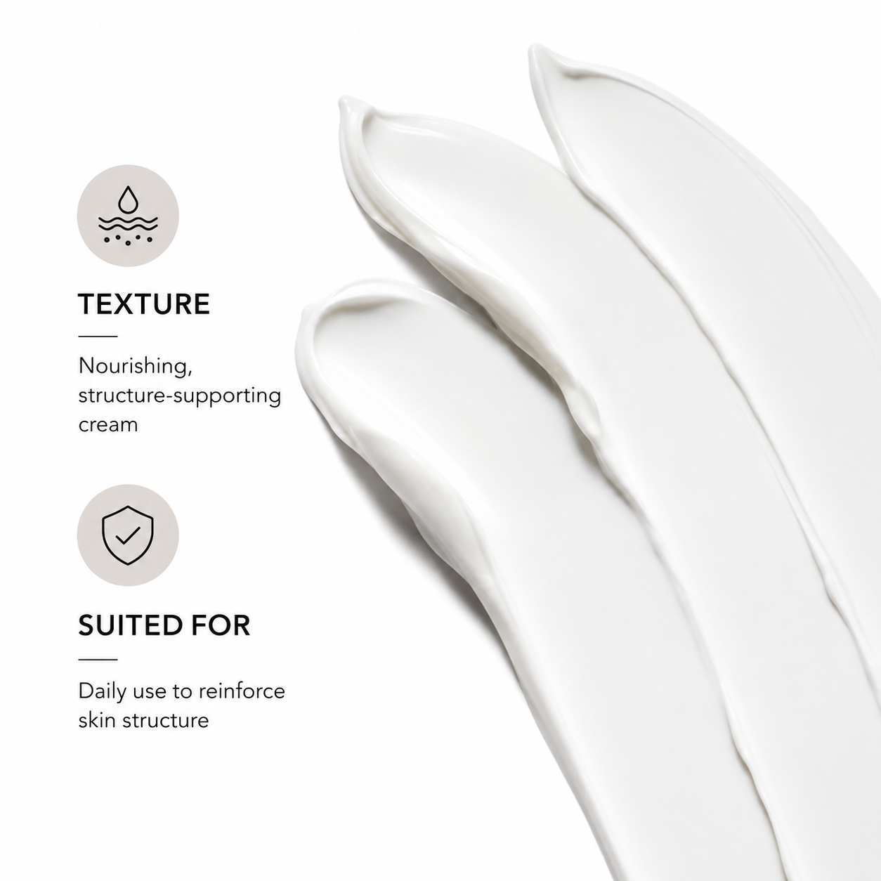 White cream texture swatch representing Revision Skincare D·E·J Face Cream, a comprehensive moisturizer that helps support firmer, healthier-looking skin