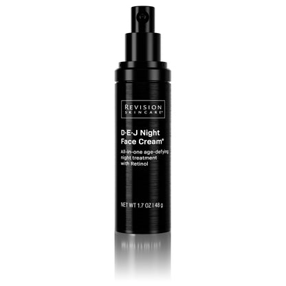 Revision Skincare DEJ Night Face Cream featuring Retinol and Bakuchiol to support skin renewal, improve skin texture, and reduce visible signs of aging.
