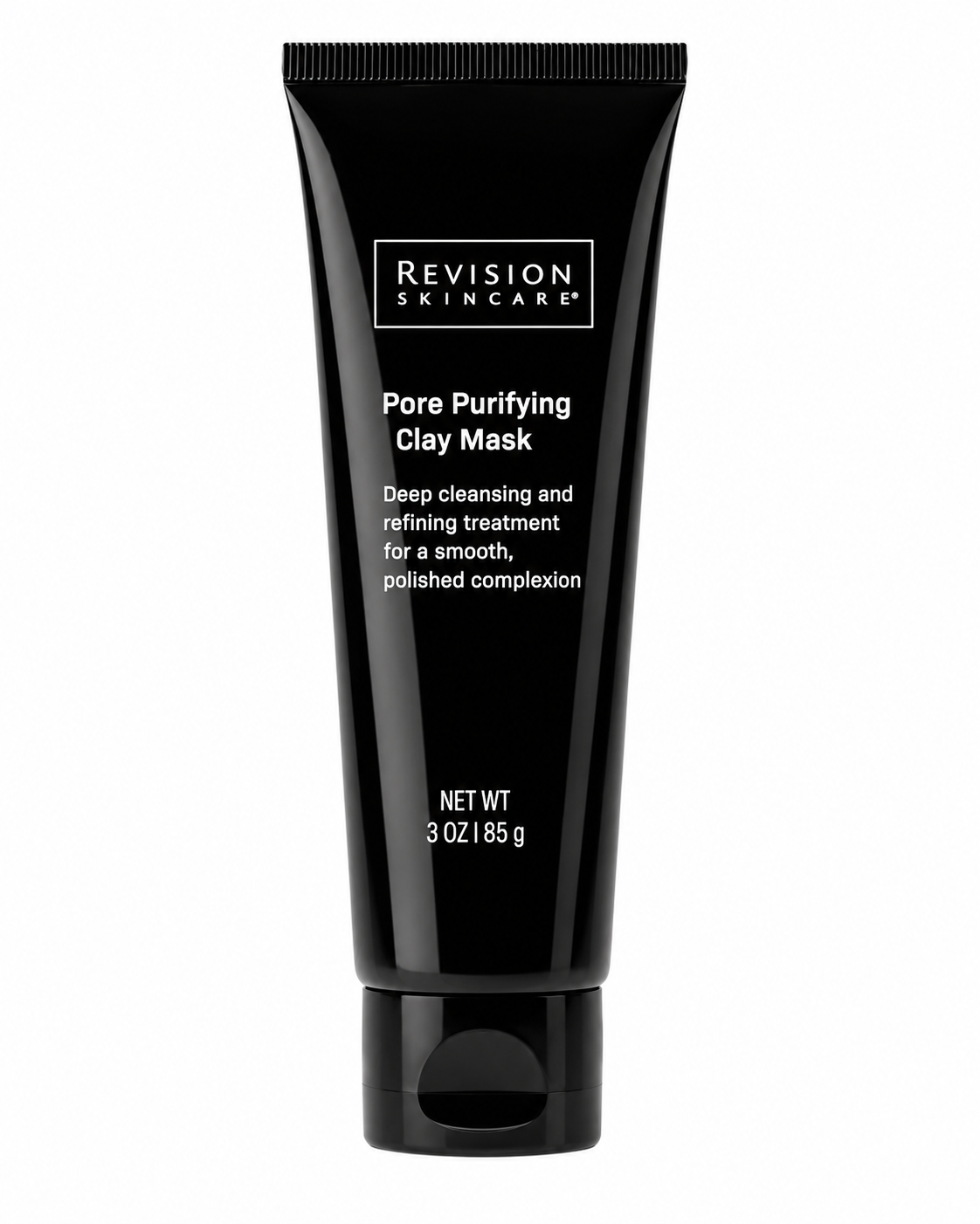 Revision Skincare Pore Purifying Clay Mask benefits infographic for deep cleansing and oil control.