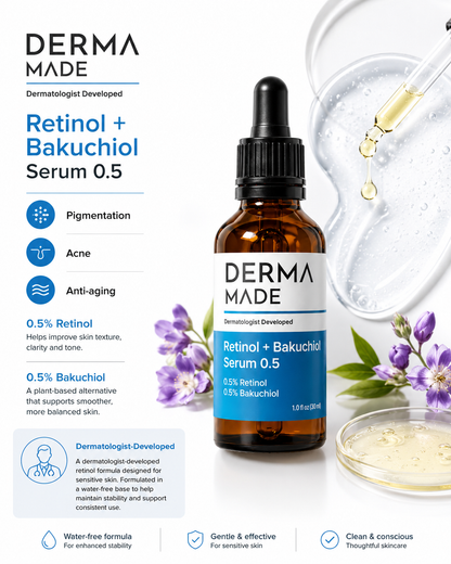 Retinol Serum + Bakuchiol 0.5 for Fine Lines, Wrinkles & Uneven Texture | Derma Made