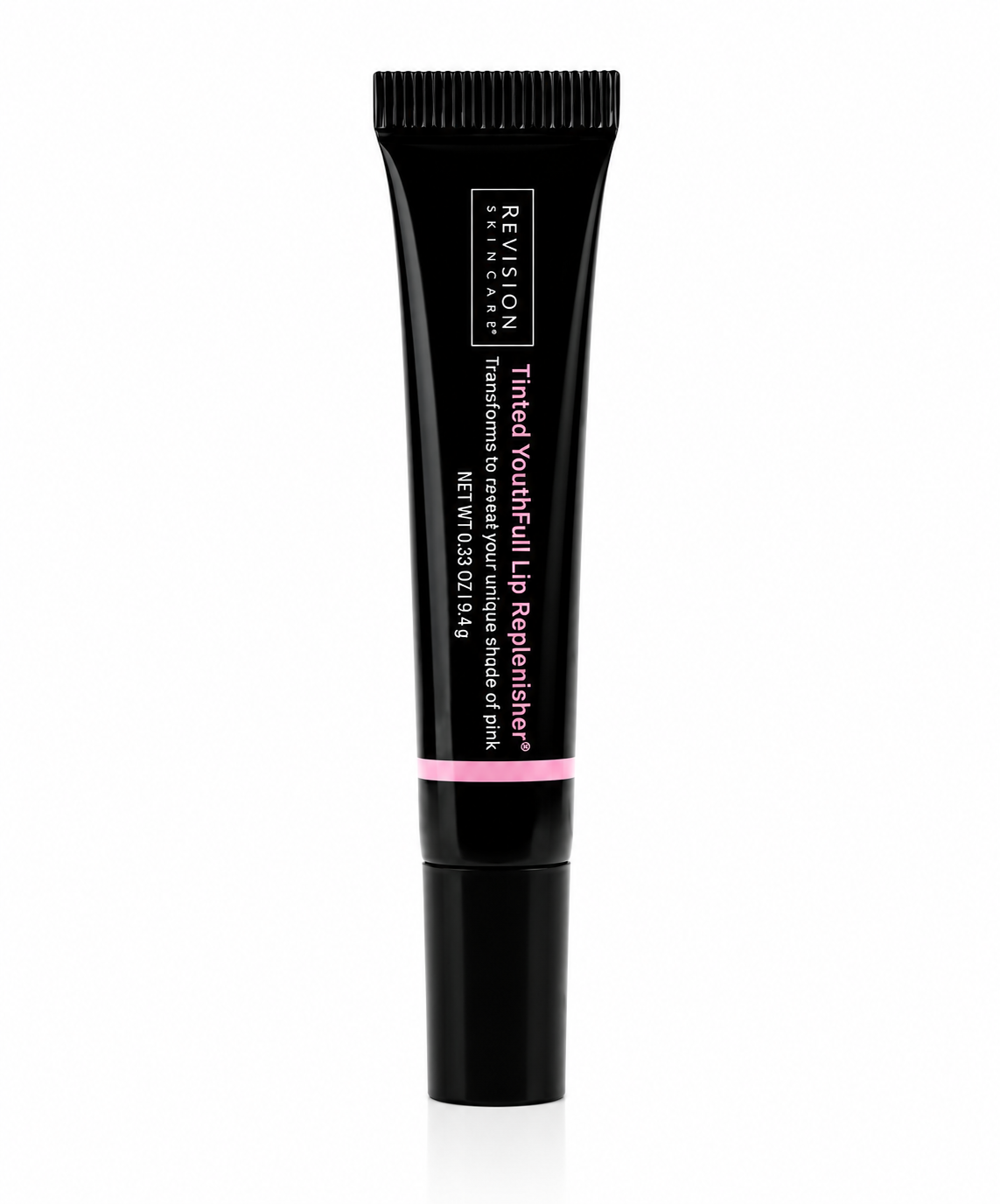 Revision Skincare Tinted YouthFull Lip Replenisher hydrating lip treatment with a sheer pink tint on white background