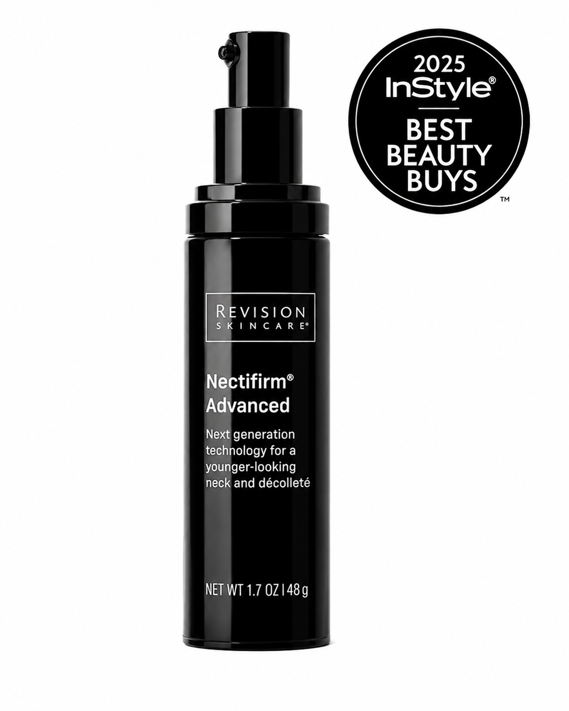 Revision Skincare Nectifirm Advanced, an award-winning neck and décolletage cream formulated to improve the appearance of firmness, elasticity, and visible signs of aging